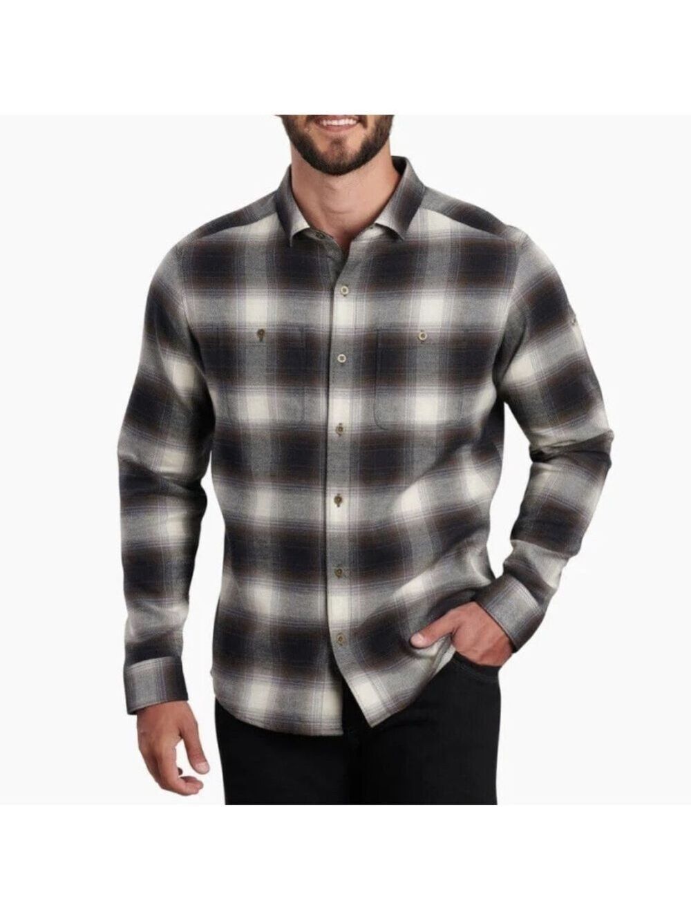 KUHL PLAID  FLANNEL  Neutral Work Shirt Outdoor  FRONT PATCH POCKETS MENS XL